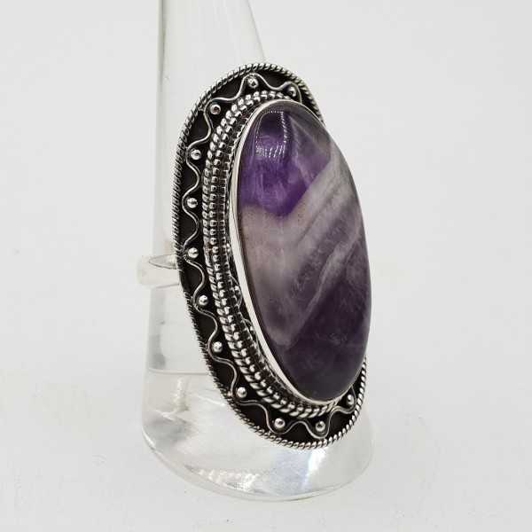 A silver ring set with an oval Amethyst Lace Agate 18mm