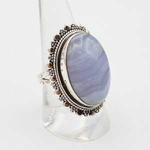 Zilveren ring met ovale blauw Lace Agaat bewerkte kop 18.5 mm
