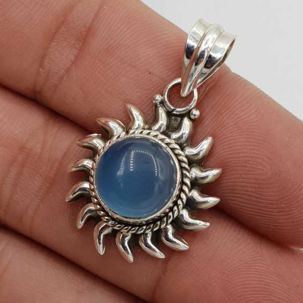 Silber Anhänger Sonne-set mit einem blauen Chalcedon