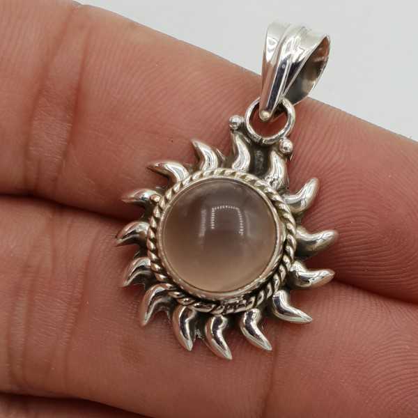Silver pendant the sun set with a rose quartz