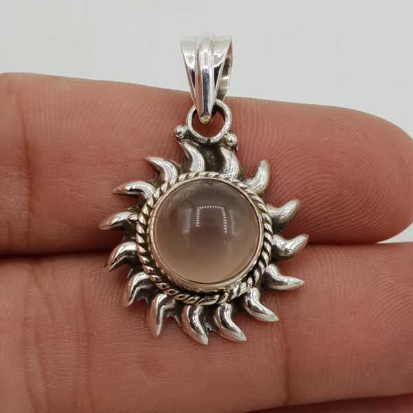 Silber-Anhänger-die Sonne mit einer rose quartz