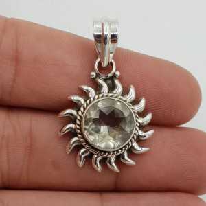 Silver pendant the sun set with a green Amethyst