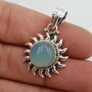 Silver pendant, sun with aqua Chalcedony
