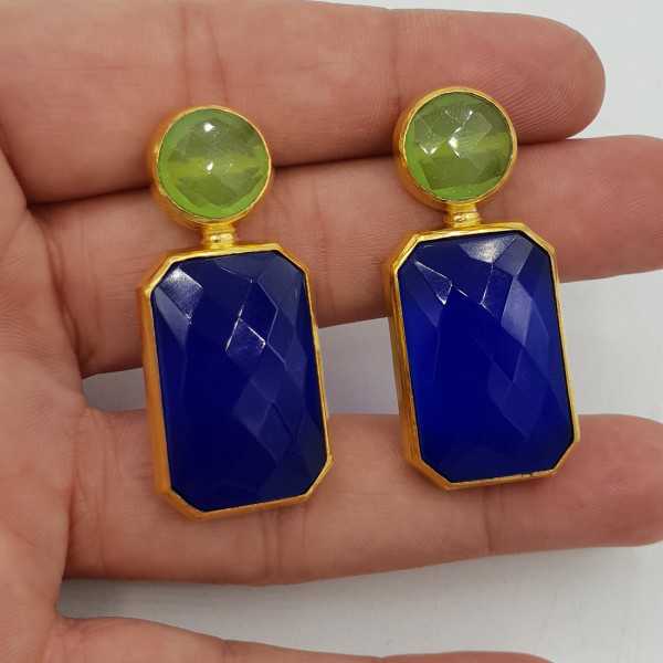 Gold-plated drop earrings with blue Chalcedony