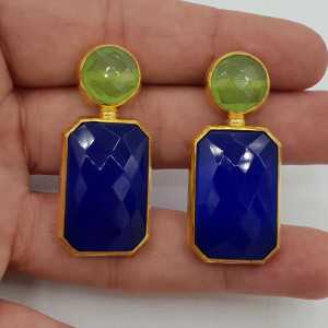 Gold-plated drop earrings with blue Chalcedony