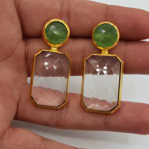 Vergoldete Ohrringe mit Kristall-und grünen Chalcedon