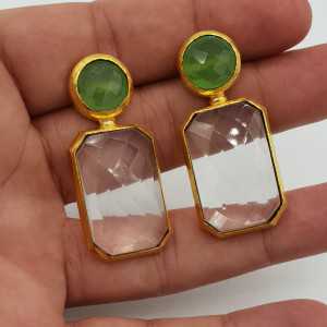 Vergoldete Ohrringe mit Kristall-und grünen Chalcedon
