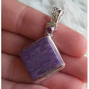 Silver pendant with square Charoiet and Amethyst 