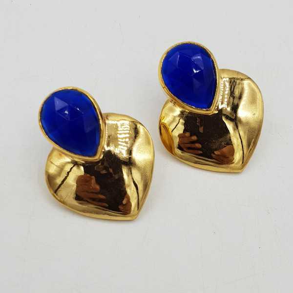 Vergoldete Ohrringe Herz mit Kobalt-blauer Chalcedon