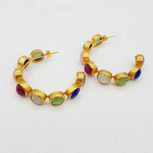 Gold-plated creole with multi-gemstones