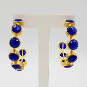 Gold-plated creole with cobalt blue Chalcedony