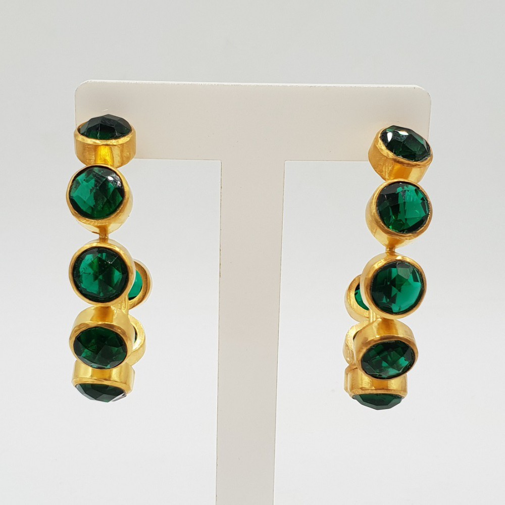 Goud vergulde creolen met Emerald groene quartz