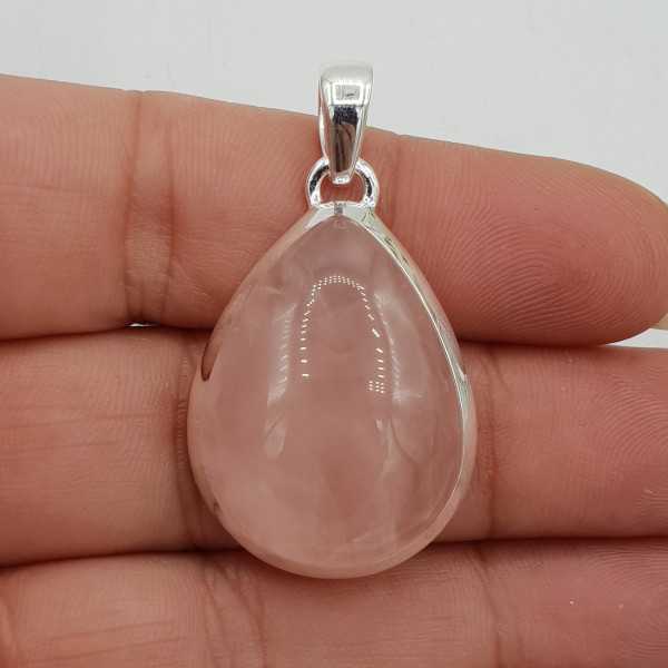 Silver pendant, set with cabochon oval rose quartz