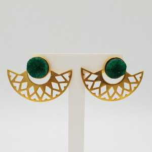 Die gold-überzogene fan-Ohrringe mit raw-grüner Achat-Stein
