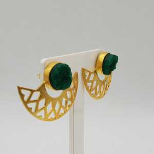 Die gold-überzogene fan-Ohrringe mit raw-grüner Achat-Stein