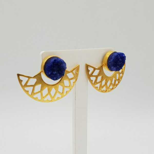 The gold-plated fan drop earrings featuring rough blue Agate