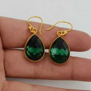 Gold-plated drop earrings featuring teardrop-shaped crystal, Emerald green quartz