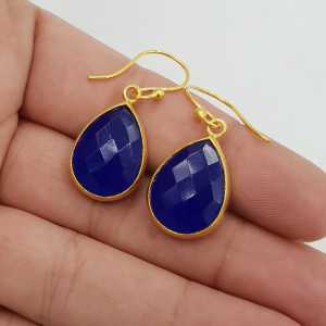 Gold-plated drop earrings with a teardrop shaped cobalt blue Chalcedony