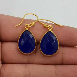 Gold-plated drop earrings with a teardrop shaped cobalt blue Chalcedony