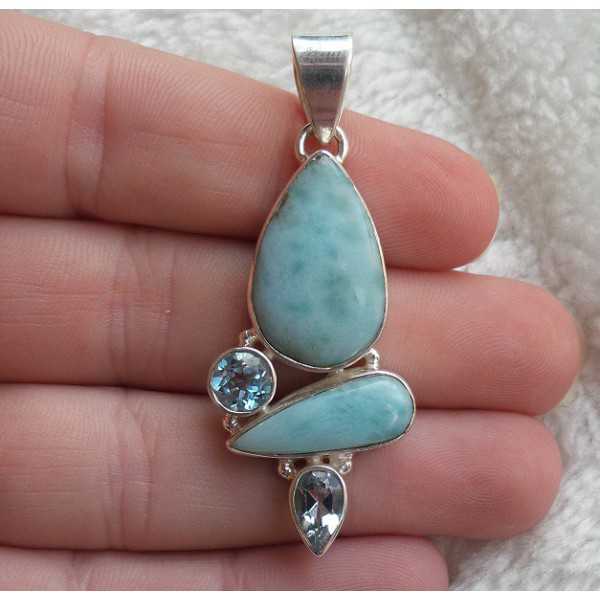 Silver pendant set with Larimar and blue Topaz 