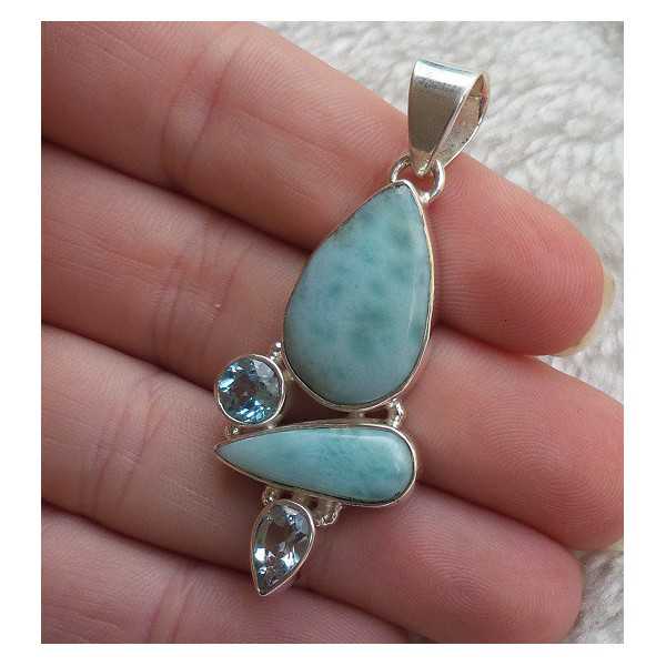 Silver pendant set with Larimar and blue Topaz 