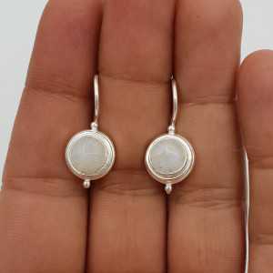 Zilveren edelsteen oorbellen ronde regenboog Maansteen