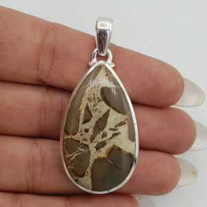 Silver pendant made with teardrop shaped Septaria