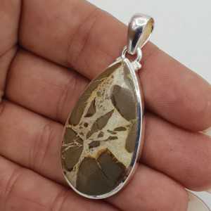 Silver pendant made with teardrop shaped Septaria