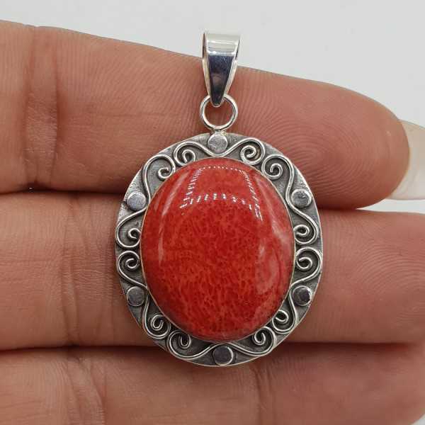 925 Sterling silver heart pendant with a Coral, in any setting