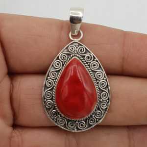 Silver pendant made with teardrop shaped Coral and in any setting