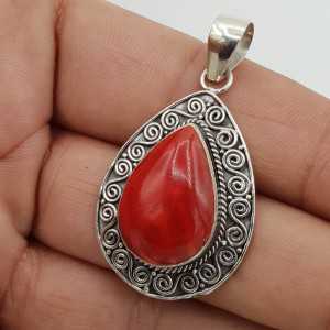 Silver pendant made with teardrop shaped Coral and in any setting