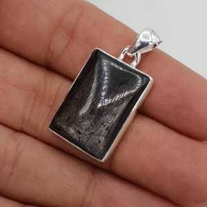 A silver pendant set with a rectangular-Hypersteen