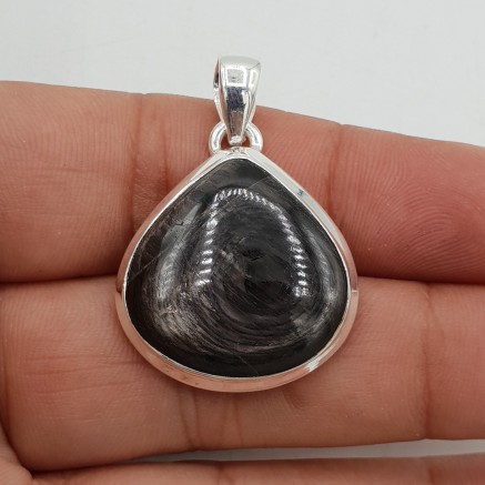 Zilveren hanger gezet met brede druppelvormige Hypersteen