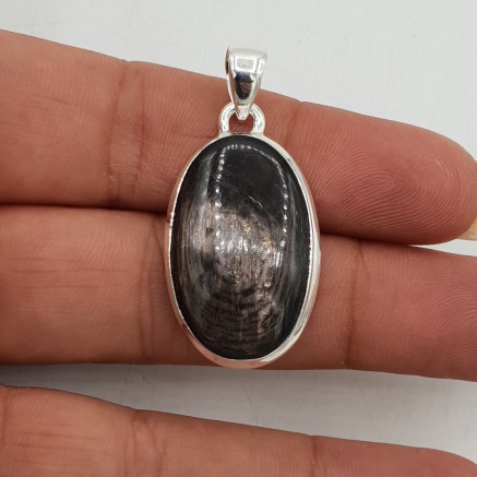 Zilveren hanger gezet met smalle ovale Hypersteen
