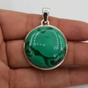 925 Sterling silver heart pendant set with a round Malachite