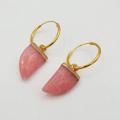 Vergulde creolen met hoorn hanger van quartz