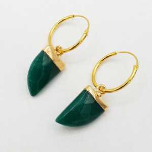 Gold-plated creole with a French horn pendant made of green Jade