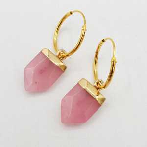 Gold-plated creole with point pendant in rose quartz