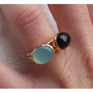 Gold-plated rings set with Carnelian and Onyx 18 mm