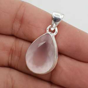 Silver pendant, set with oval facet cut rose quartz