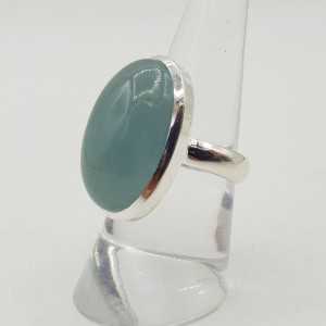 Zilveren ring met ovale cabochon Aquamarijn 17.5 mm