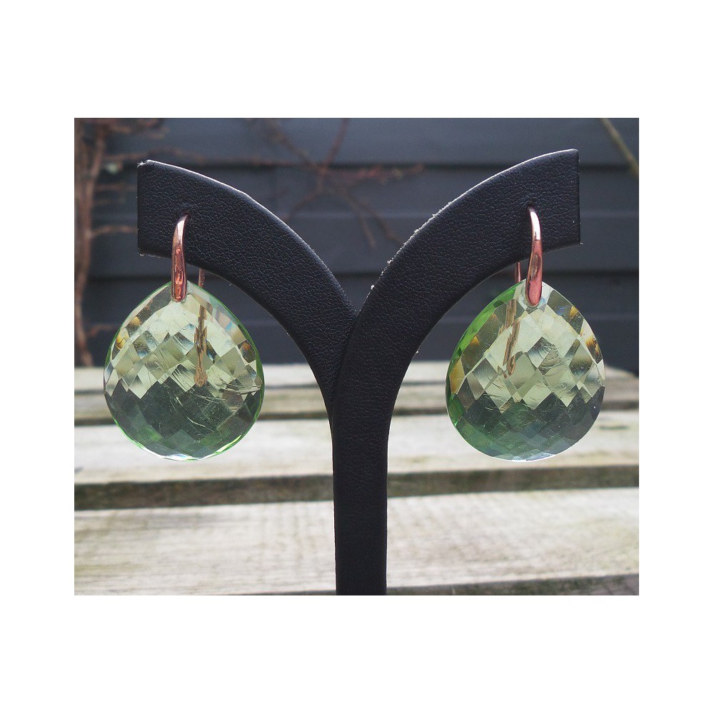 Gold plated earrings with large Peridot Quartz briolet 