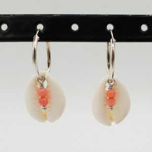 925 Sterling creoles Cowrie, Coral