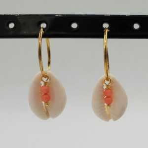 Gold-plated creole Cowrie, Coral