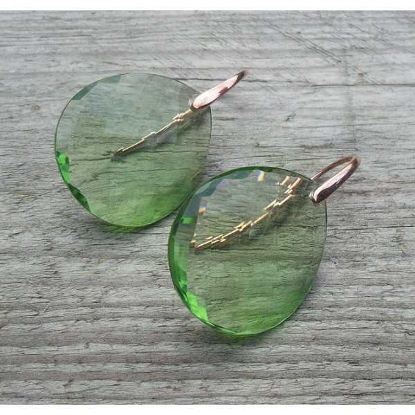 Gold plated earrings with large Peridot Quartz briolet 