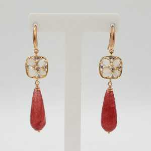 Rose gold-plated drop earrings with Jade and cat's eye