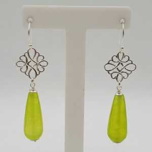 Silver drop earrings with lime, green, Jade