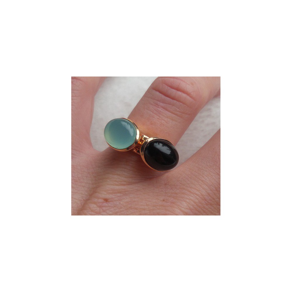 Gold-plated rings set with Carnelian and Onyx 18 mm