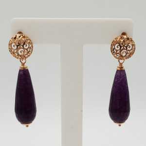 Drop earrings with purple Jade