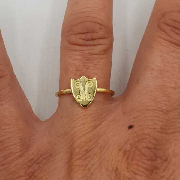 Gold-plated ring with a round shield, adjustable